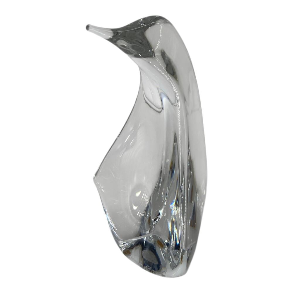 Daum France Crystal Penguin  Bird Sculpture Signed Clear Art Glass Figurine 8”
